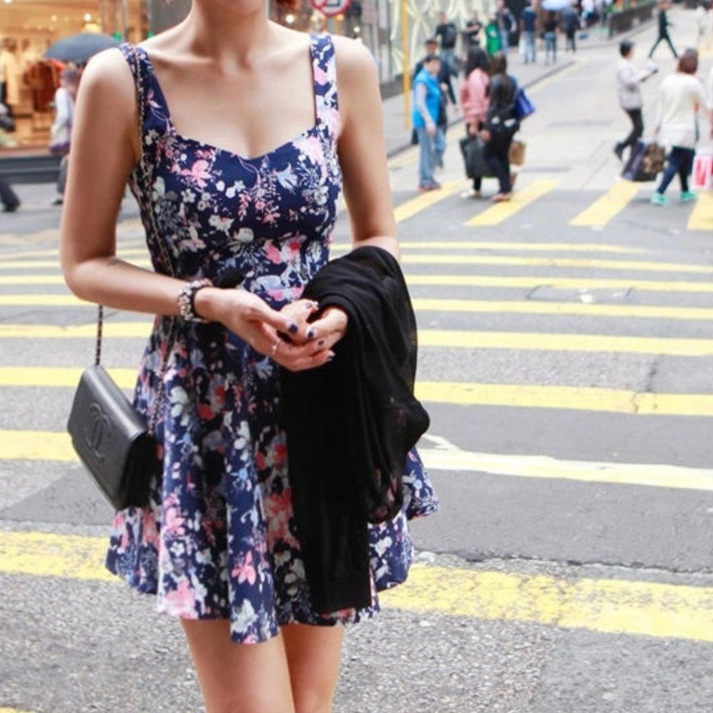 Korea Floral Print Sleeveless Dress - Size Small